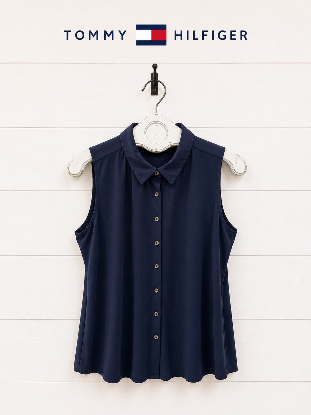 TOMMY HILFIGER Navy Sleeveless Button-Front Blouse Size XL